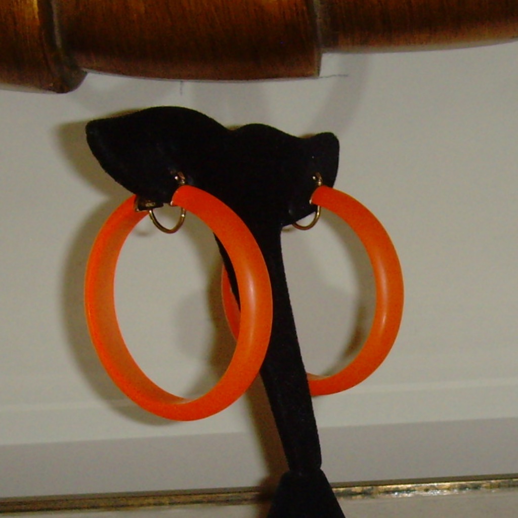 Gold & Honey Orange Frosted 2 1/2 Inch Hoop Earrings